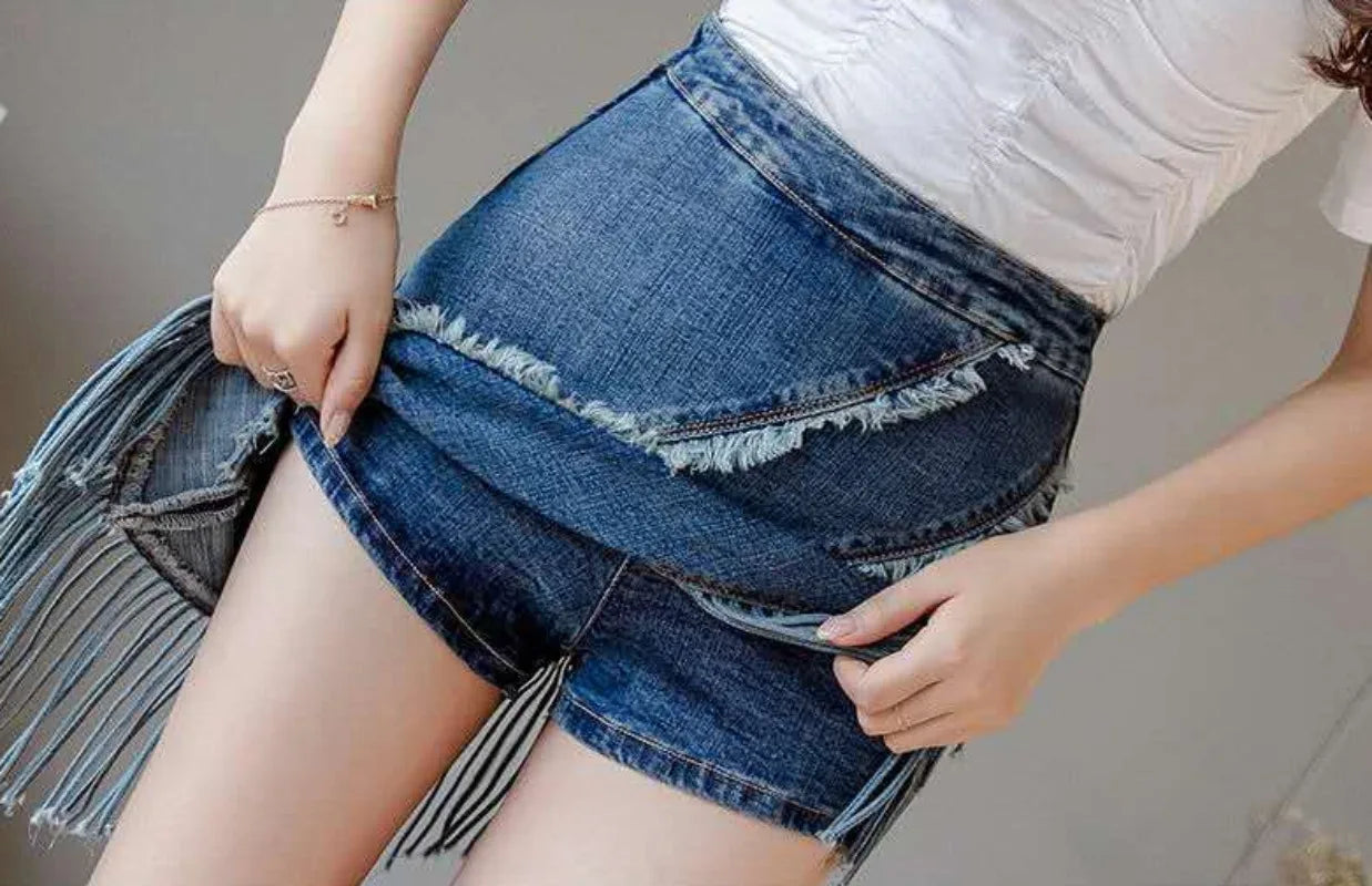 High Waist Fringe Denim Skirt - Coquette Streetwear