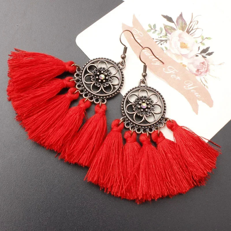 Rope Fringe Tassel Earrings - Bohemian Party Drop Style