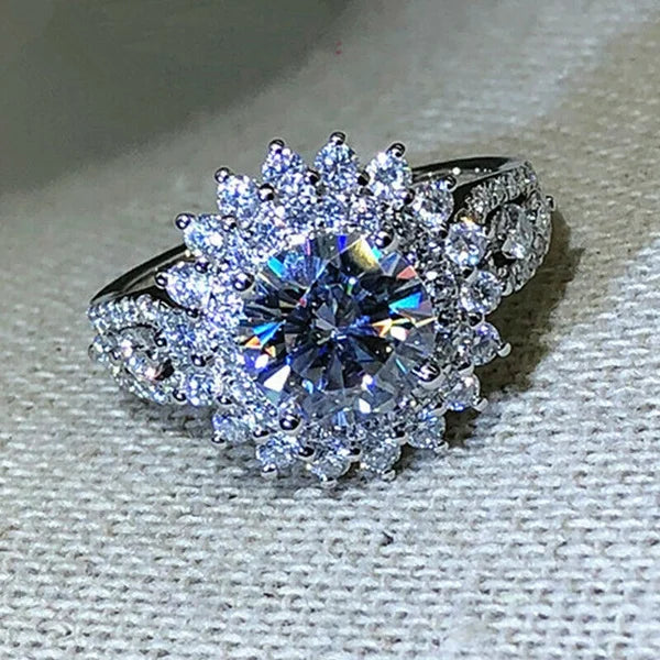 Silver Tone Zircon Engagement Ring - Bridal Anniversary Style