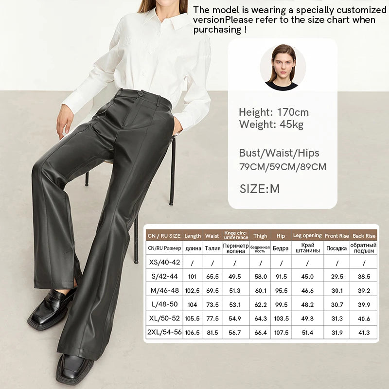 PU Leather Straight Pants - Floor Length Slit Design