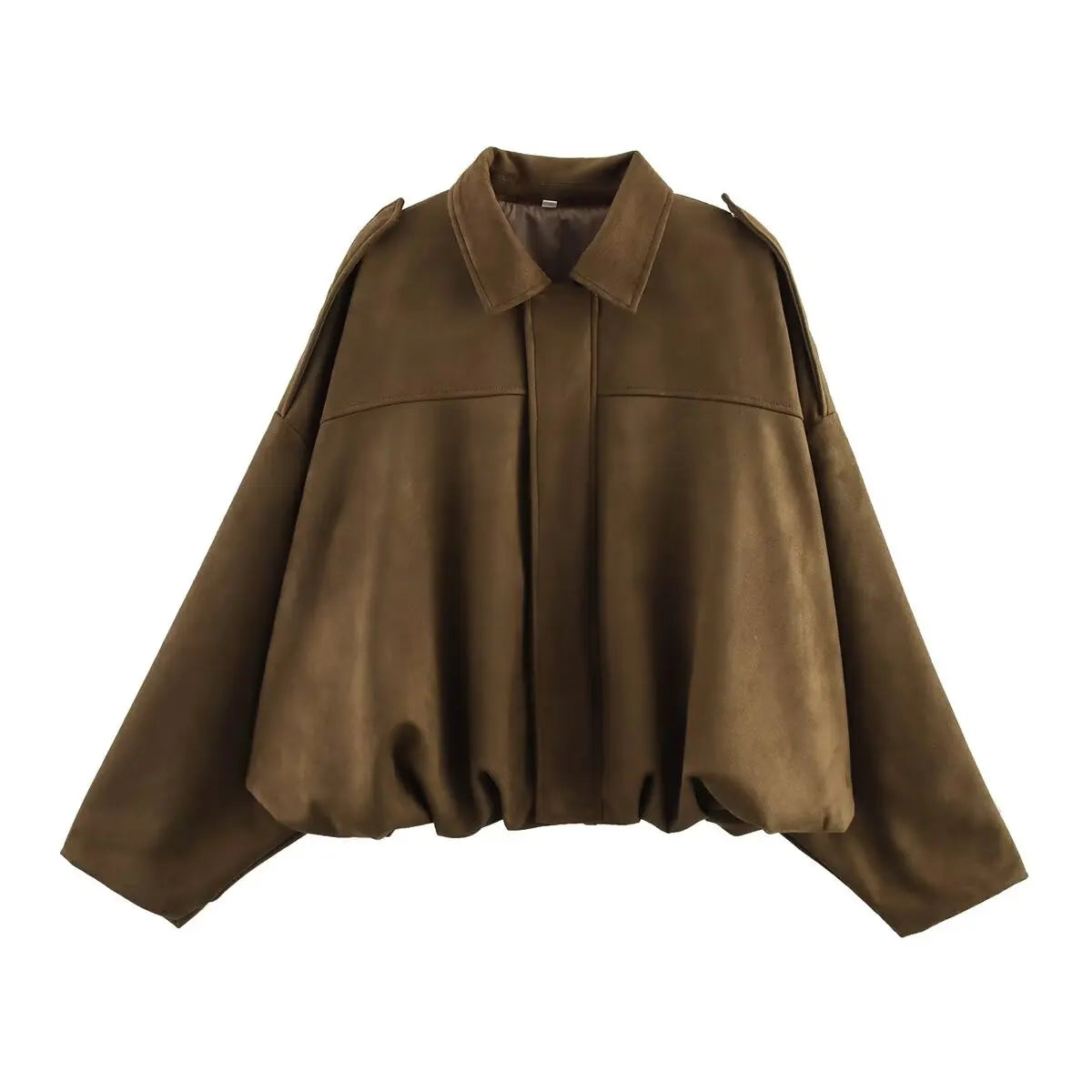 Suede Texture Bomber Jacket - Relaxed Lapel Style