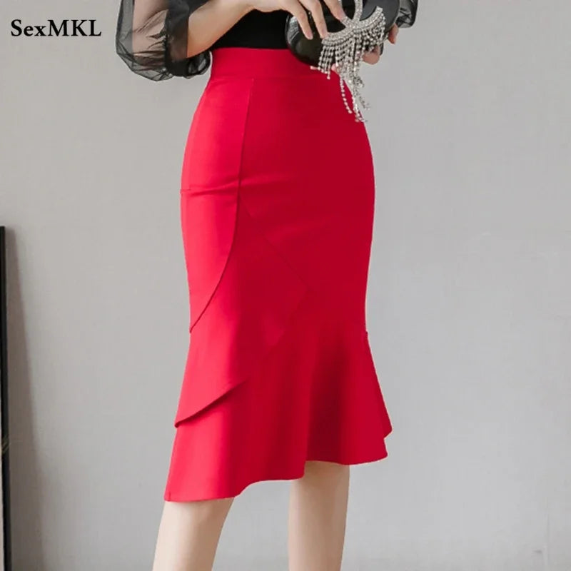 Long Black Bodycon Skirt - High Waist Corset Style