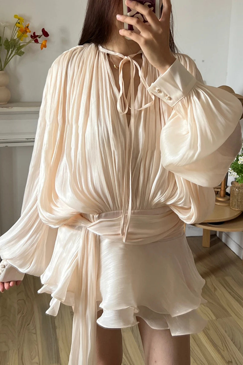 Long Sleeve Lace-Up Mini Dress - Sweet Finish