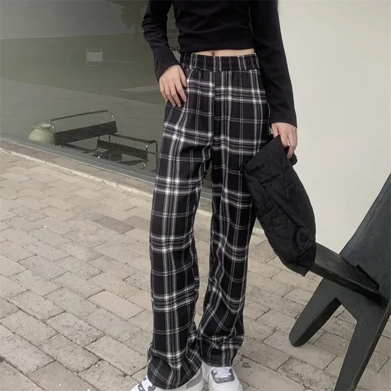 Fleece Lined Plaid Trousers - Straight Winter Fit