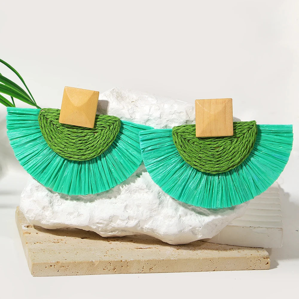 Raffia Fan Drop Earrings - Handmade Summer Statement