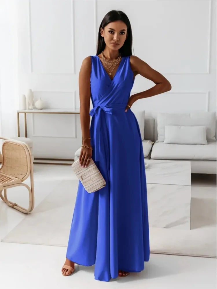 Sleeveless Lace-Up Maxi Dress - Party Ready