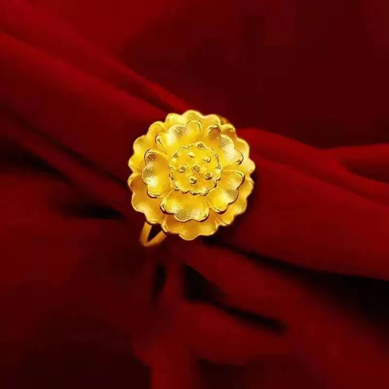 24K Gold Bloom Ring - 3D Flower Statement