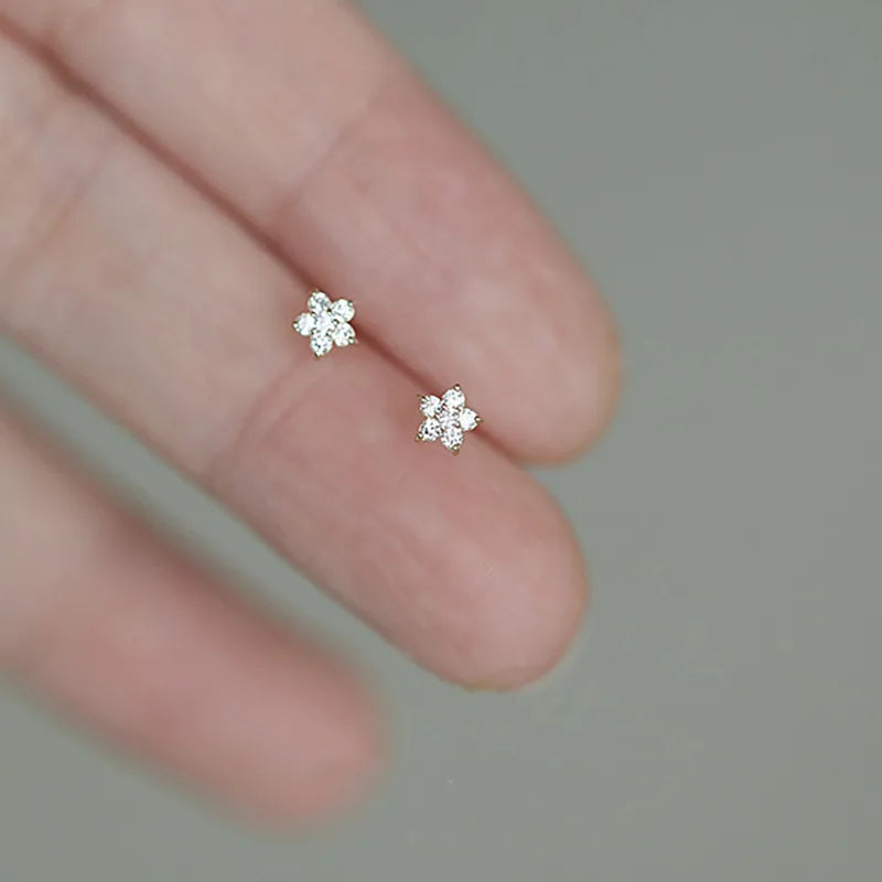 Gold-Plated Zircon Stud Earrings - Shiny Minimal Sparkle
