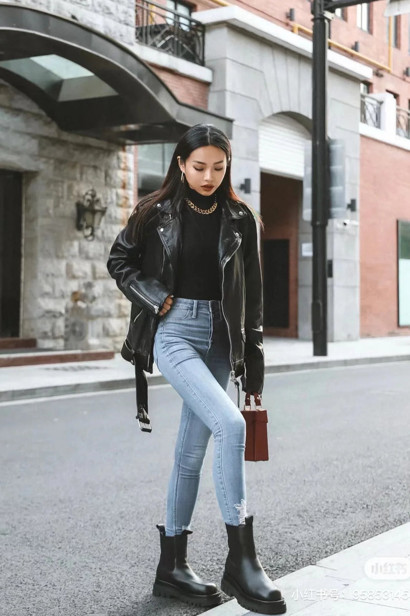 Black PU Motorcycle Jacket - Relaxed Biker Fit