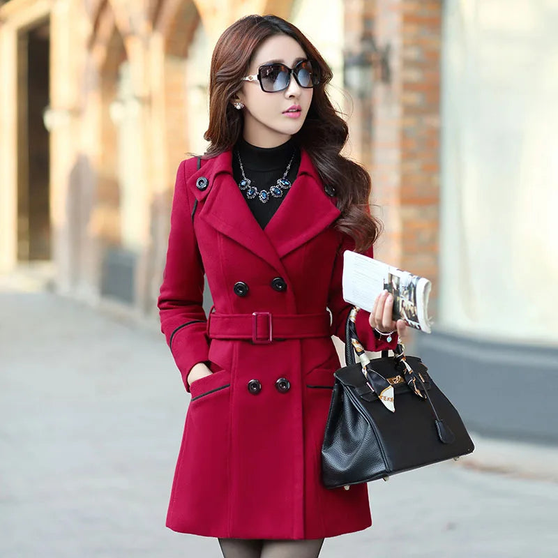 Double Breasted Wool Coat - Belted Longline Style