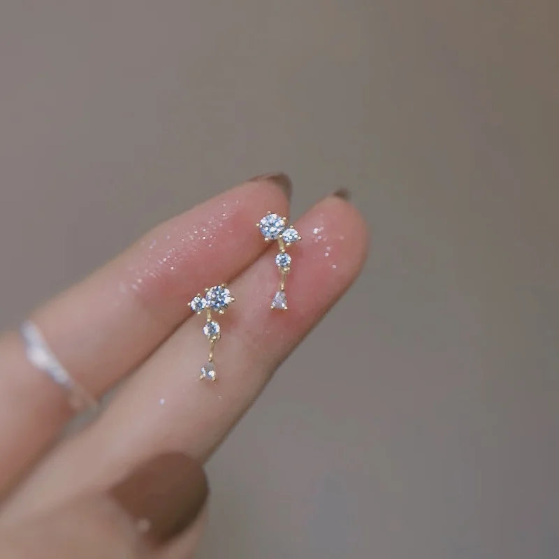 Gold-Plated Zircon Stud Earrings - Shiny Minimal Sparkle