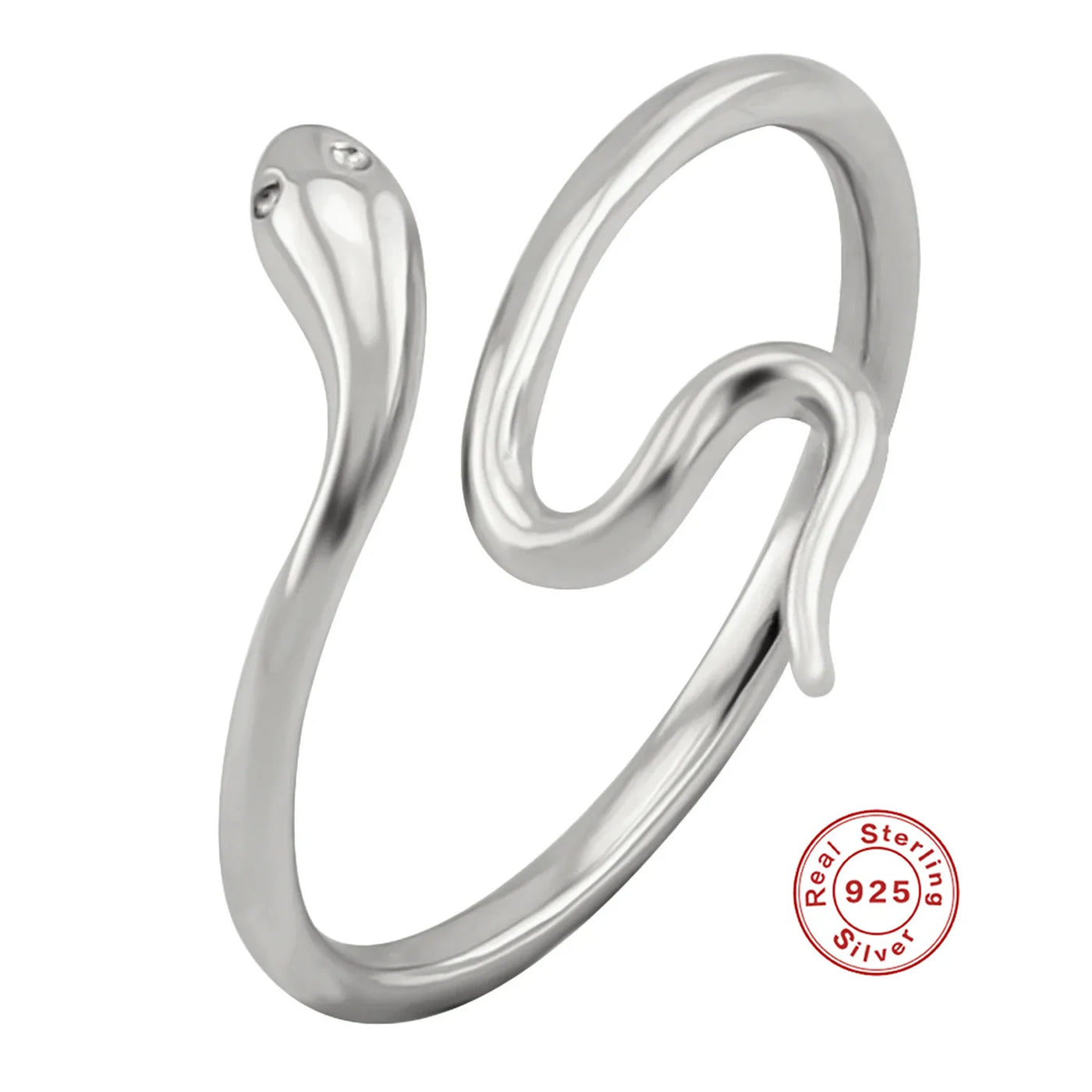 925 Sterling Silver Snake Ring - Open Adjustable Design