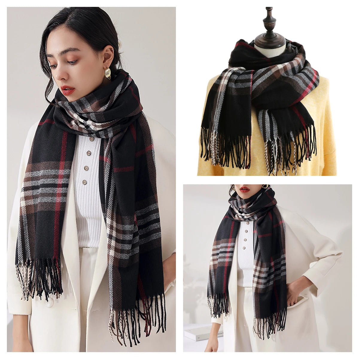Classic Plaid Blanket Scarf - Soft Warm Shawl