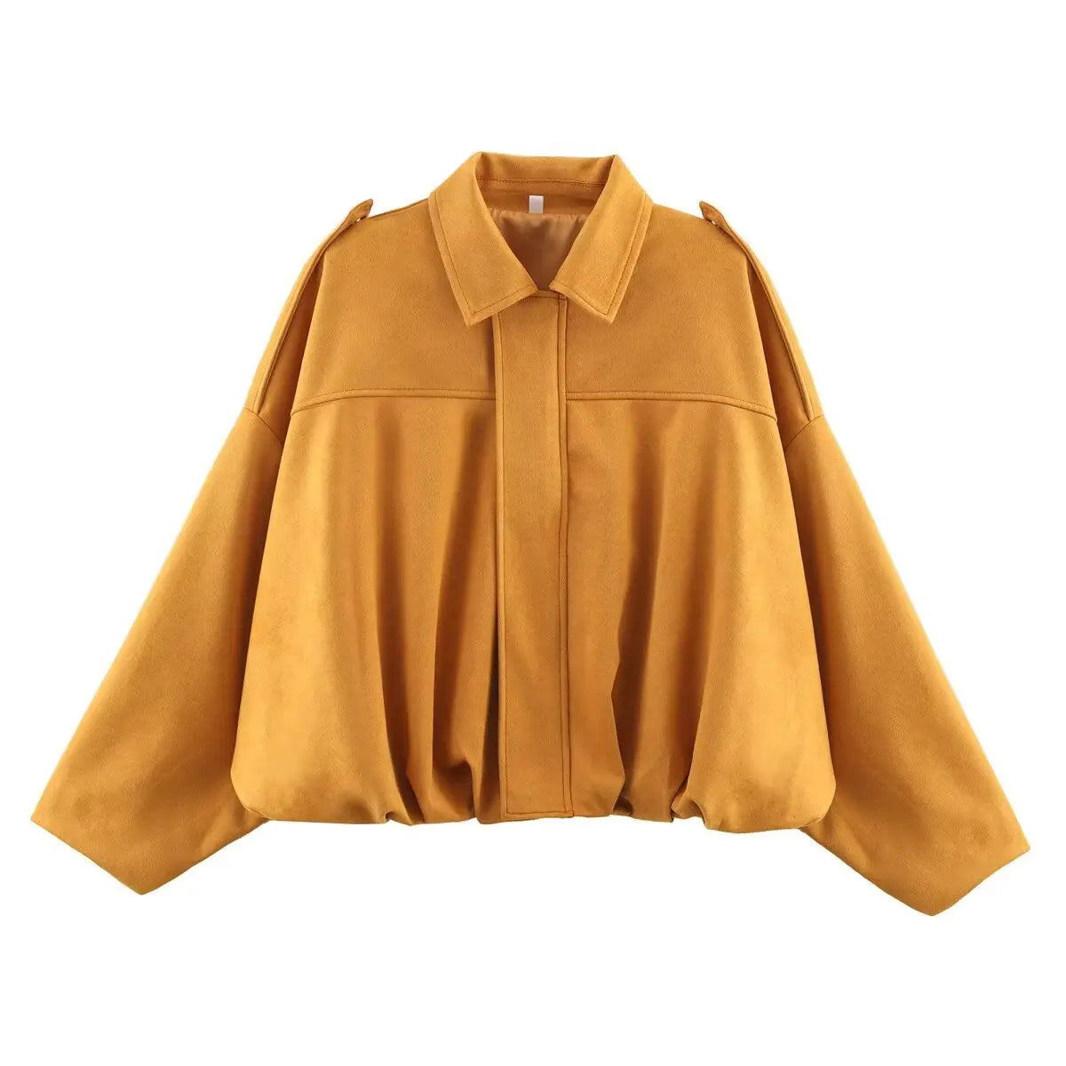 Suede Texture Bomber Jacket - Relaxed Lapel Style