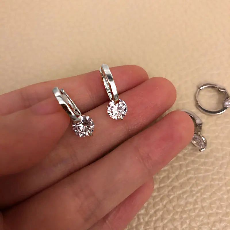 Gold-Plated Zircon Stud Earrings - Shiny Minimal Sparkle