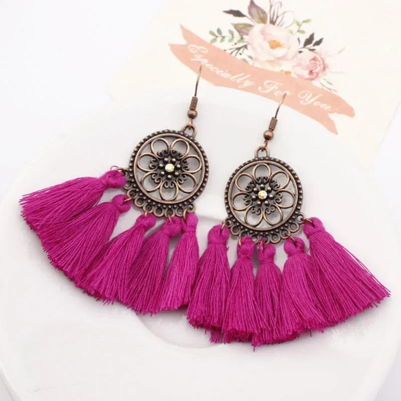 Rope Fringe Tassel Earrings - Bohemian Party Drop Style