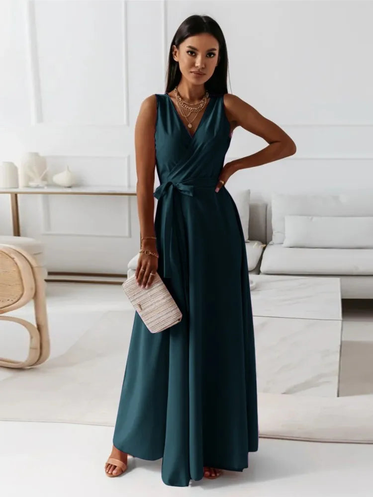 Sleeveless Lace-Up Maxi Dress - Party Ready