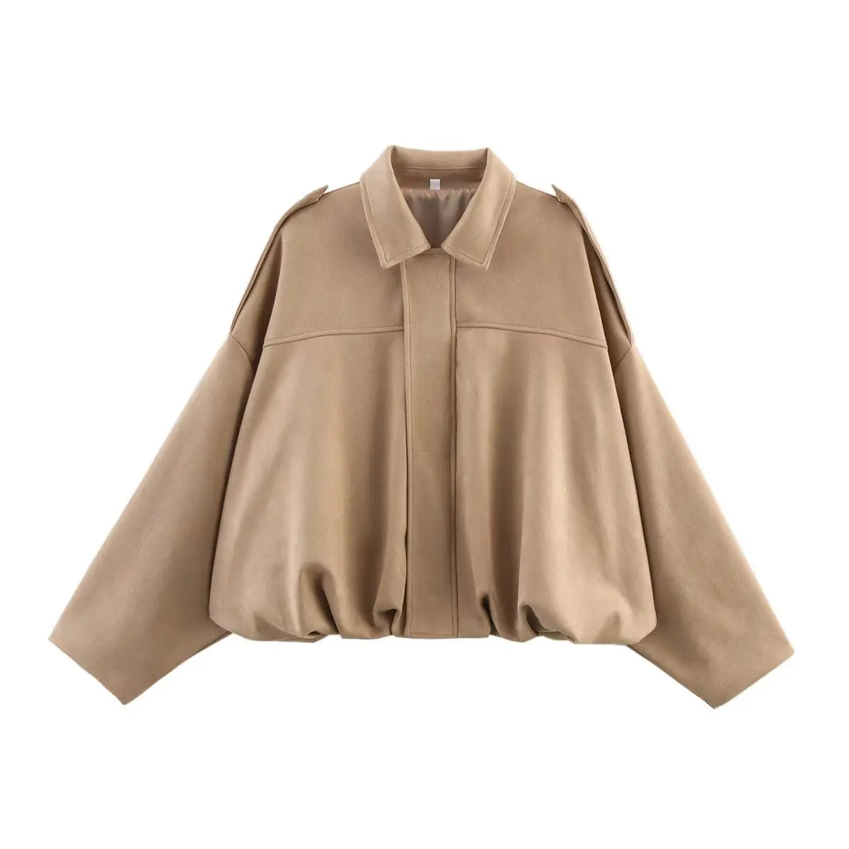 Suede Texture Bomber Jacket - Relaxed Lapel Style