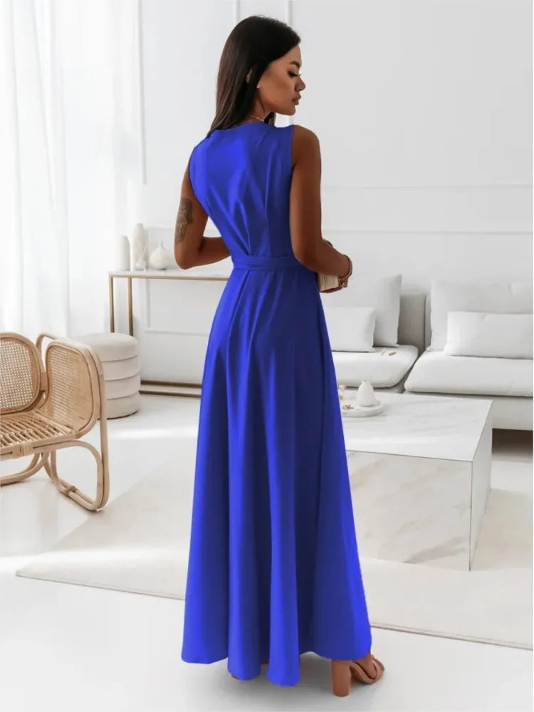 Sleeveless Lace-Up Maxi Dress - Party Ready