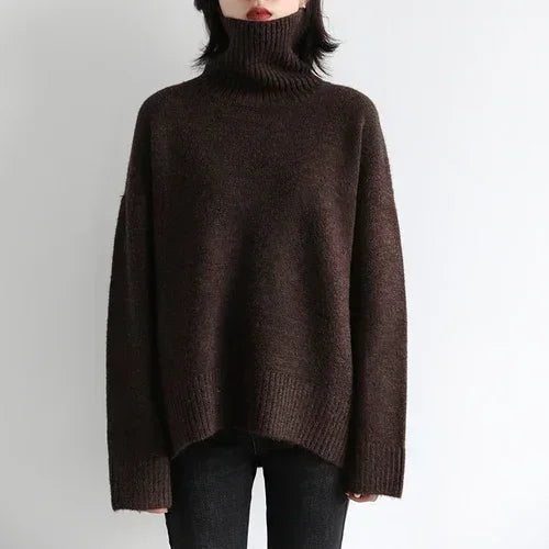 Korean Turtleneck Sweater - Warm Loose Knit Pullover