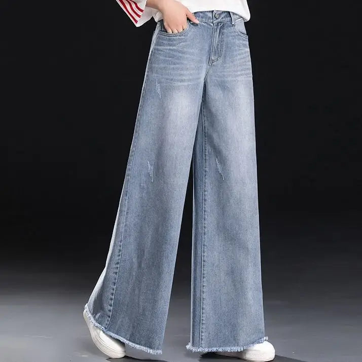 Slouchy Baggy Wide-Leg Jeans - Vintage Blue Denim