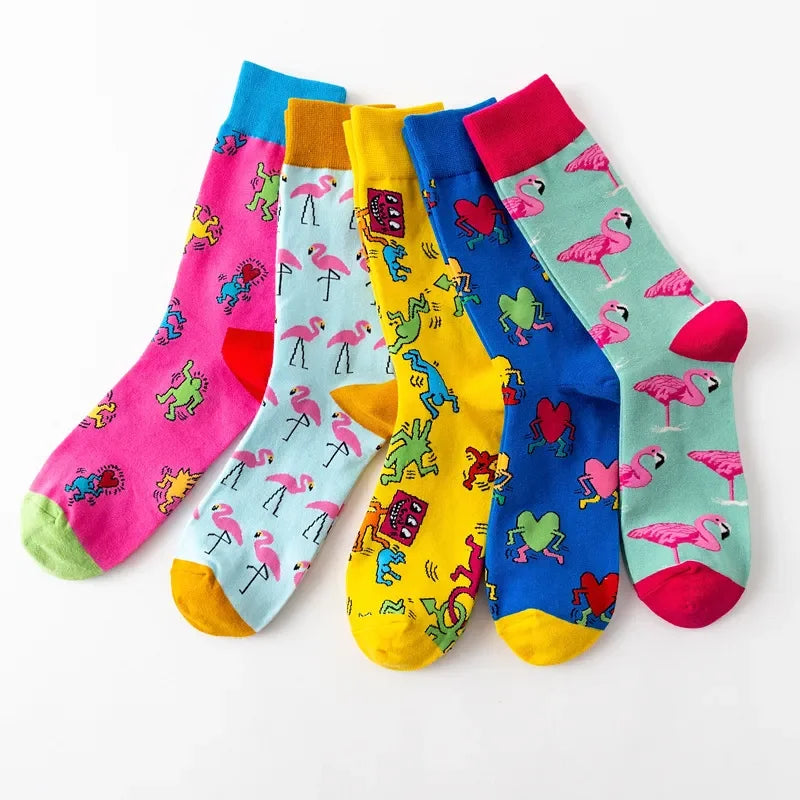 Flamingo Heart Cotton Socks - Harajuku Cartoon Style