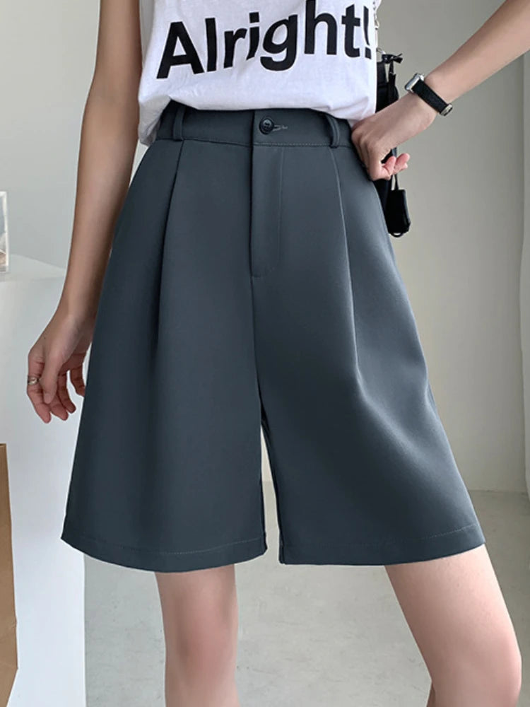 High Waist Suit Shorts - Wide Leg Office Style