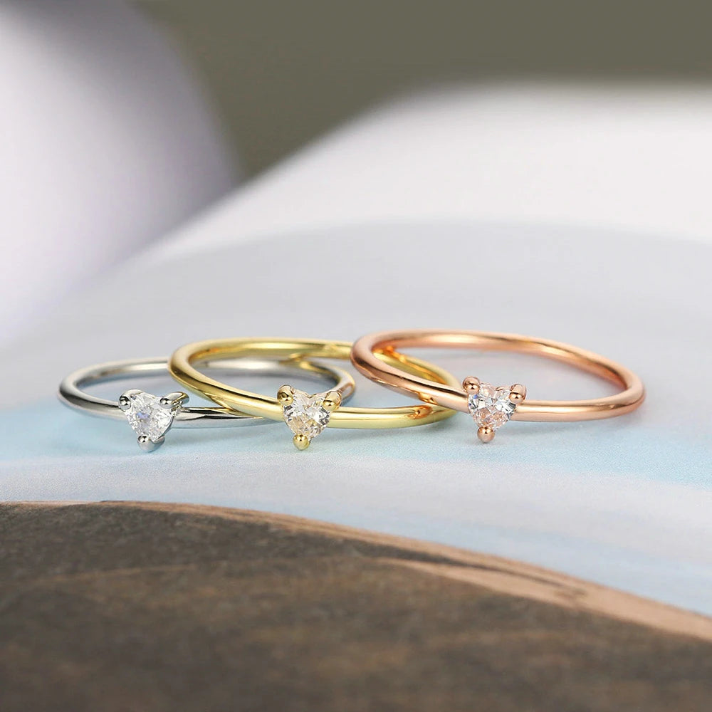 Sweet Heart Zircon Ring - Gold Tone Minimalist Band