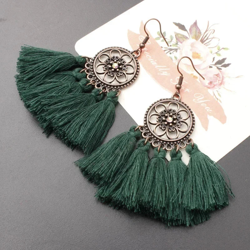 Rope Fringe Tassel Earrings - Bohemian Party Drop Style