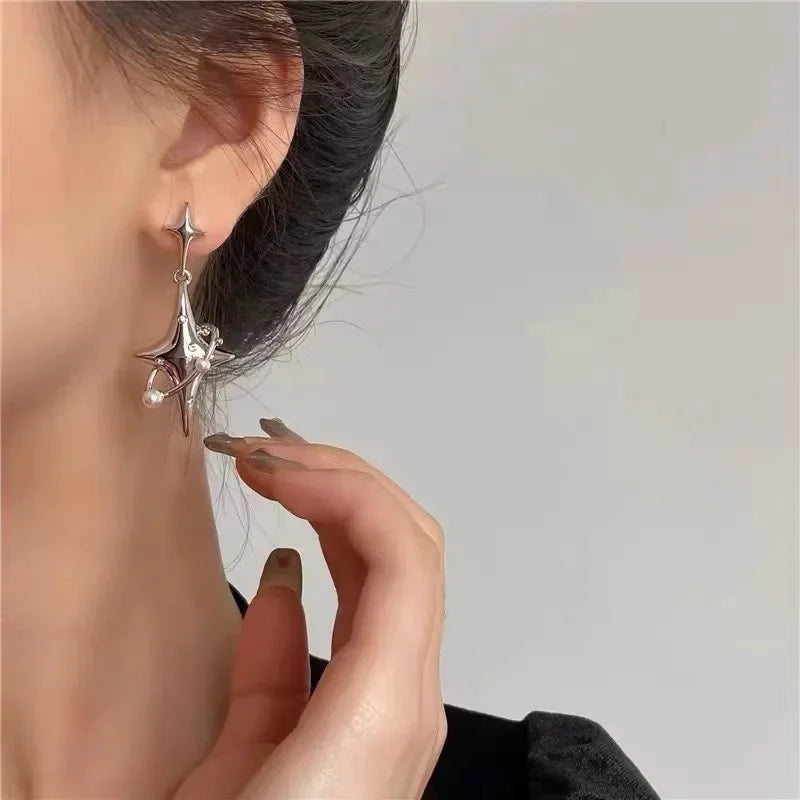 Star Drop Earrings - Pearl and Crystal Party Design