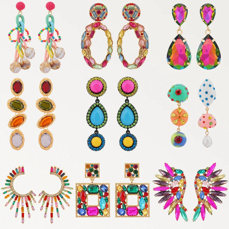 Multicolor Crystal Dangle Earrings - Boho Beach Statement