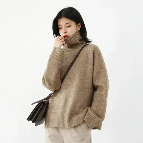 Korean Turtleneck Sweater - Warm Loose Knit Pullover