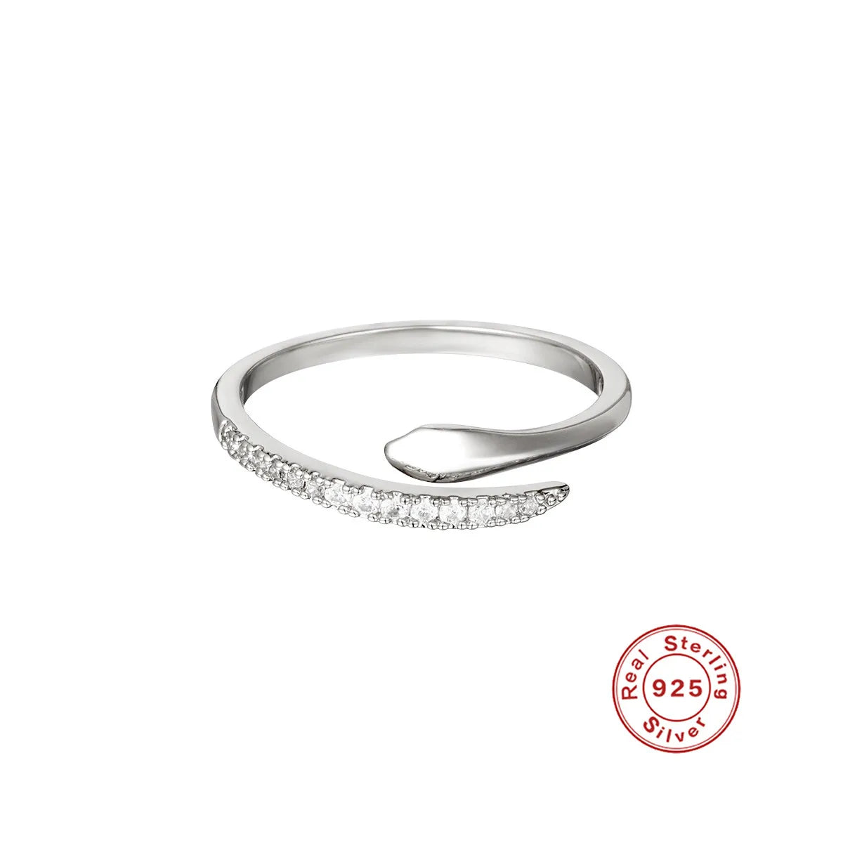925 Sterling Silver Snake Ring - Open Adjustable Design