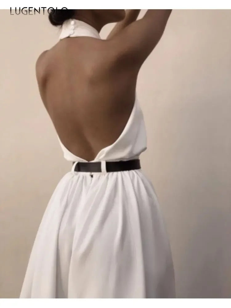 Halter Backless Wide-Leg Jumpsuit - Sleek High-Waist Fit