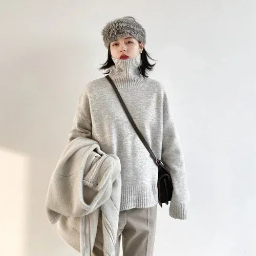 Korean Turtleneck Sweater - Warm Loose Knit Pullover