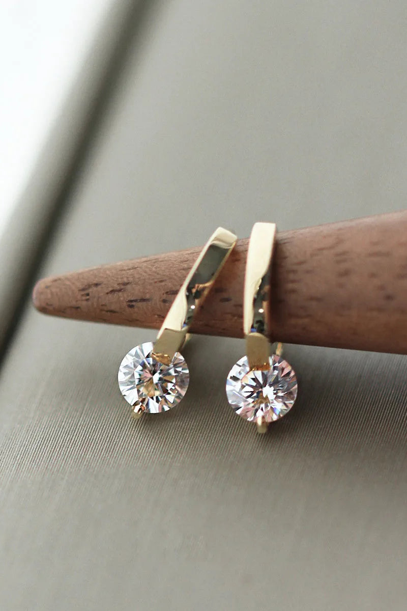 Gold-Plated Zircon Stud Earrings - Shiny Minimal Sparkle