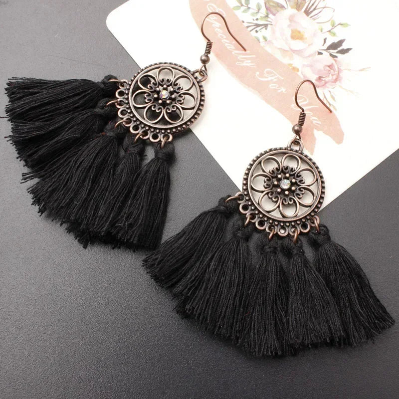 Rope Fringe Tassel Earrings - Bohemian Party Drop Style