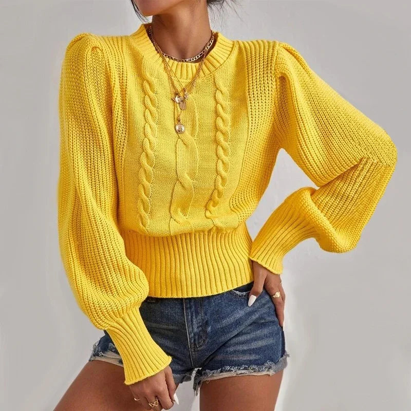 Lantern Sleeve Knit Sweater - Soft Loose Autumn Pullover