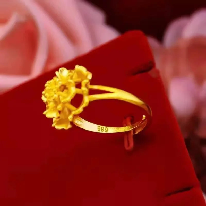 24K Gold Bloom Ring - 3D Flower Statement