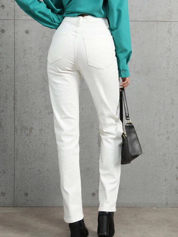 High-Waist Straight-Leg Jeans - Slim Stretch Street Fit