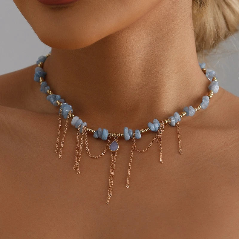 Water Droplet Natural Stone Collarbone Necklace