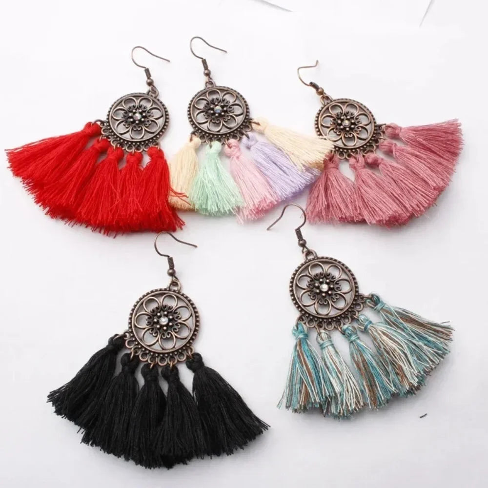 Rope Fringe Tassel Earrings - Bohemian Party Drop Style