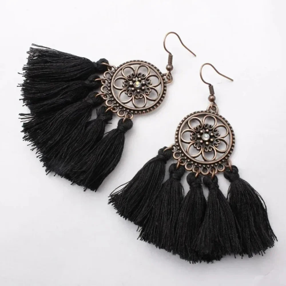 Rope Fringe Tassel Earrings - Bohemian Party Drop Style