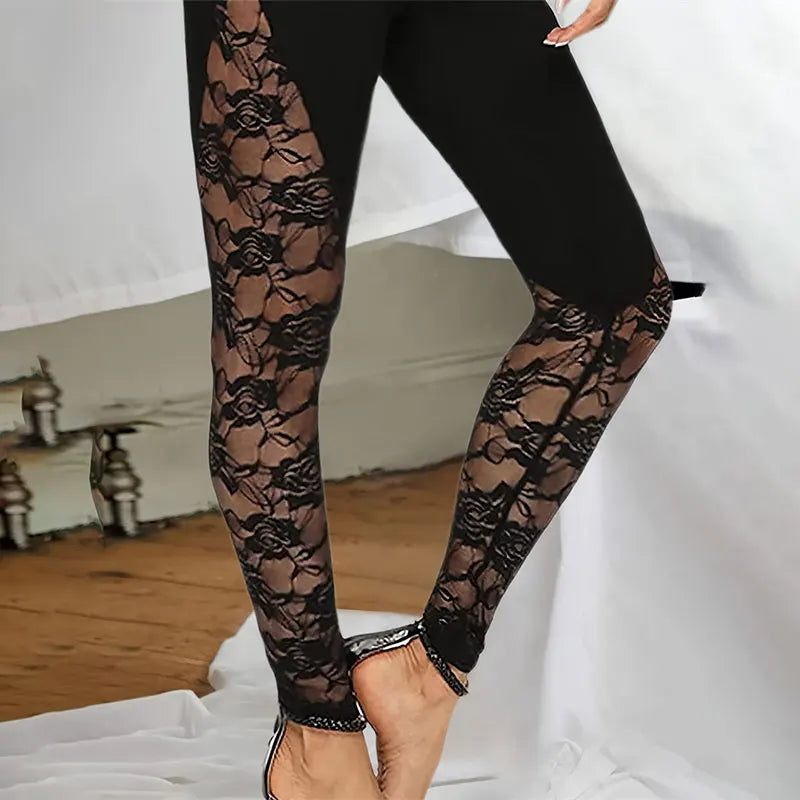 Sheer Lace High-Waist Bell-Bottom Pants