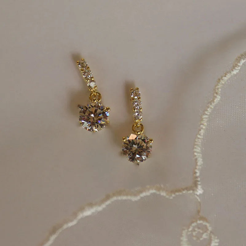 Gold-Plated Zircon Stud Earrings - Shiny Minimal Sparkle
