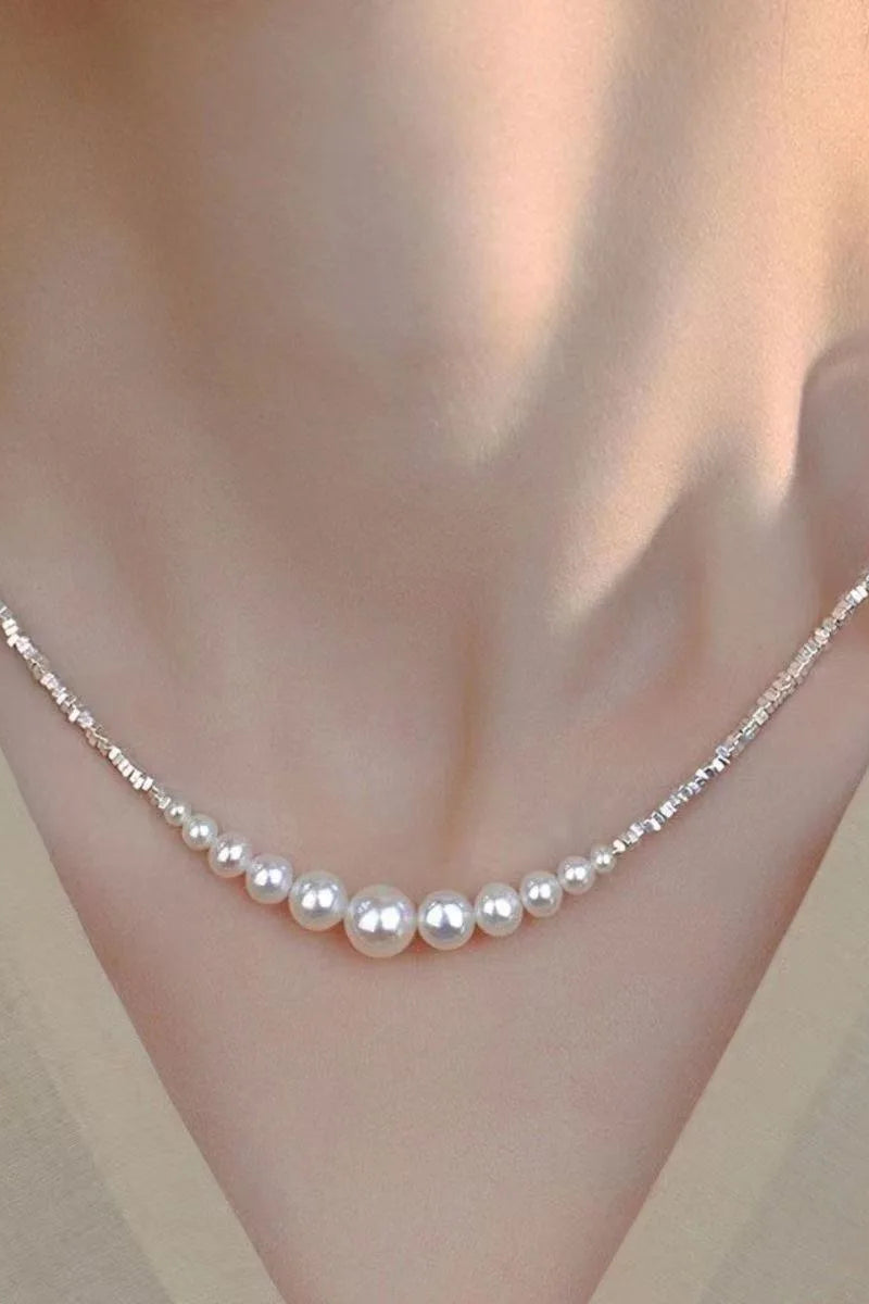 Layered Pearl Stainless Steel Collar Necklace