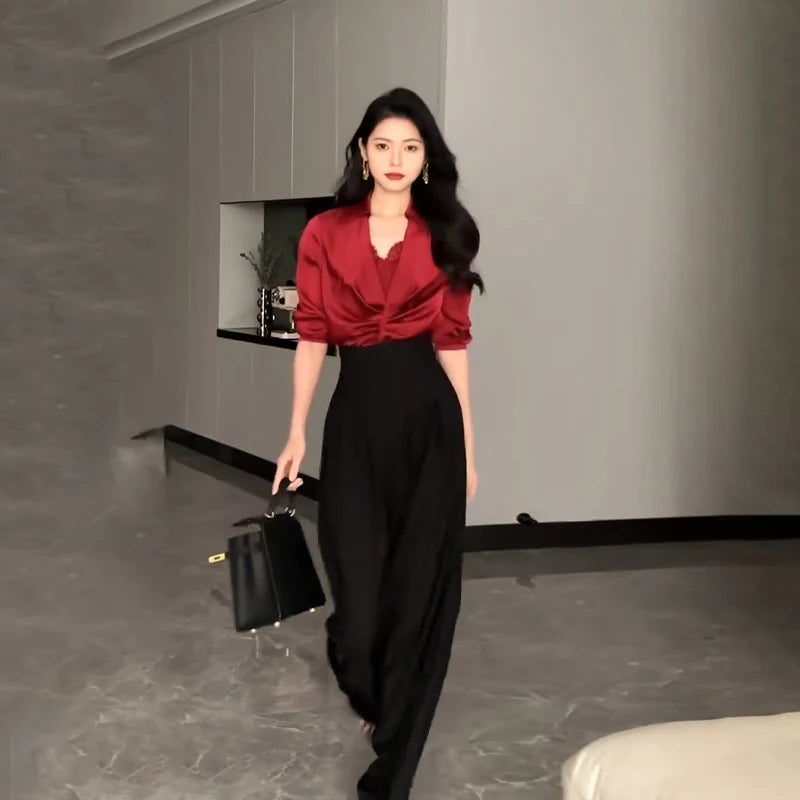 Ultra High Waist Wide Leg Pants - Draped Suit Style