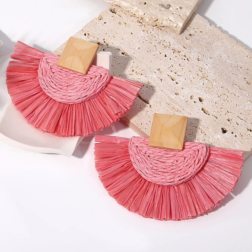Raffia Fan Drop Earrings - Handmade Summer Statement