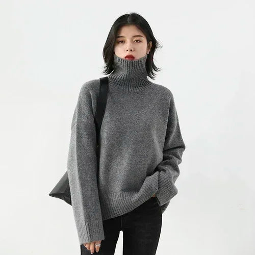 Korean Turtleneck Sweater - Warm Loose Knit Pullover
