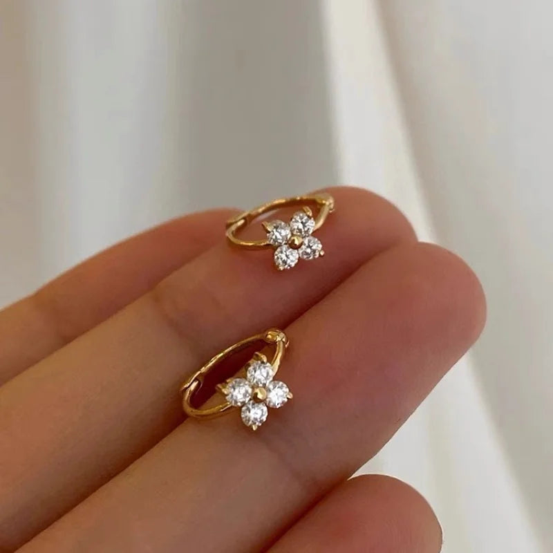 Gold-Plated Zircon Stud Earrings - Shiny Minimal Sparkle